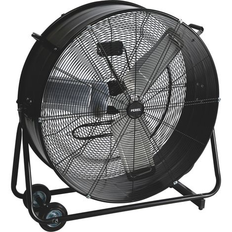 Perel Ventilateur à tambour de sol Ø 75 cm, gros ventilateur puissant industriel, brasseur d’air, refroidisseur d’air, 2 vitesses, métal, noir, intérieur/extérieur, 35.5 kg