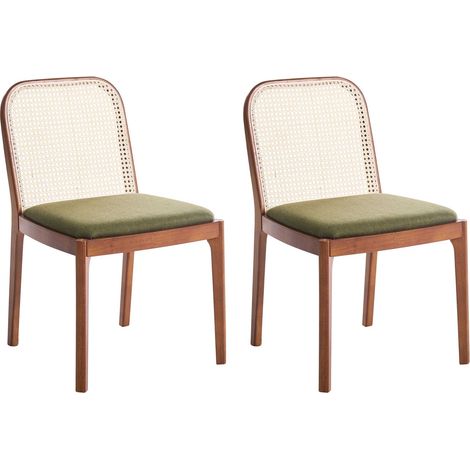 Set di 2 Sedie da pranzo in rattan a treccia viennese senza braccioli Marrone chiaro e verde Edina