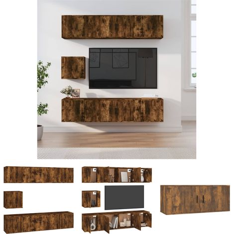 The Living Store 7-tlg. TV-Schrank-Set Räuchereiche Holzwerkstoff - TV-Möbel (1/5)