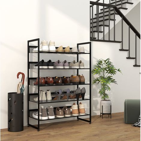 Étagère à chaussures en acier noir, 5 niveaux en maille, 72 x 30 x 102 cm, pieds réglables (1/5)