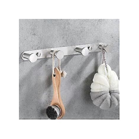 Porte-serviettes mural, 4 crochets, acier inoxydable 304, finition brossée, fixation par vis invisibles (1/5)