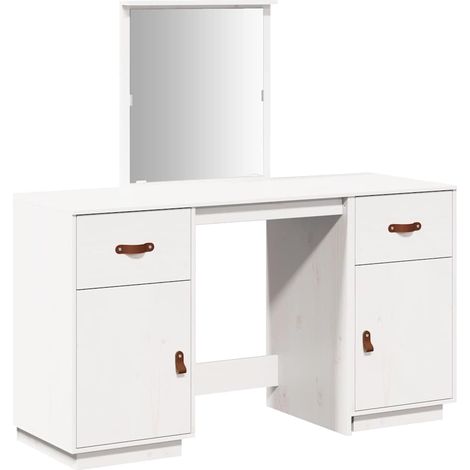 Maison Exclusive - Schminktisch mit Spiegel Weiß Massivholz Kiefe (1/5)