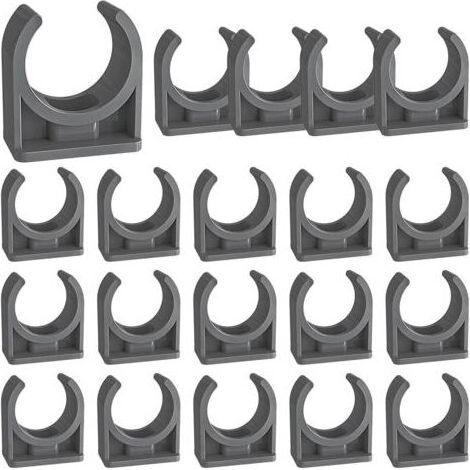 20 Colliers de tuyau, Support en U, PVC gris, Fixation robuste, Tuyaux 40mm, Intérieur extérieur (1/5)
