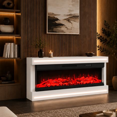 Cheminée decorative électrique 50 pouches, faux feu de cheminée 750W/1500W, fausse cheminée sur pied, avec 5 Intensités et 12 LED Couleurs de Flammes