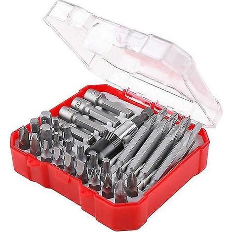 Coffret de 34 tournevis à douille avec porte-embout magnétique, acier CR-V, adaptateur à changement rapide et étui de rangement pratique. (1/4)