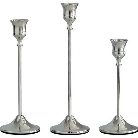 Lot de 3 bougeoirs en métal style moderne et classique, supports à bougies pour table, décoration de mariage, fête et maison, argent (1/5)