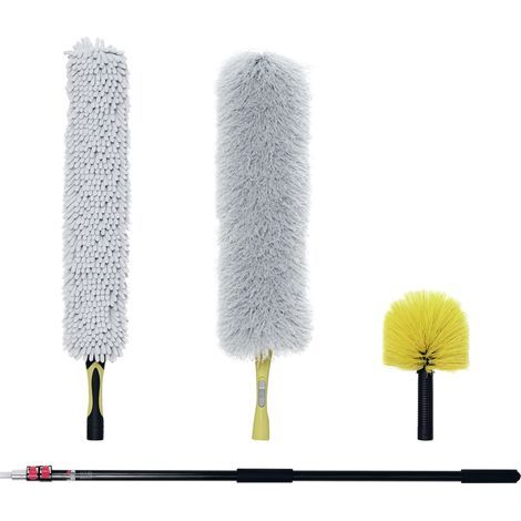 Kit di pulizia per la casa e l'ufficio con manico estensibile, spolverino per ragnatele, spolverino in microfibra e spolverino per ventilatore da soffitto, giallo e grigio (1/5)