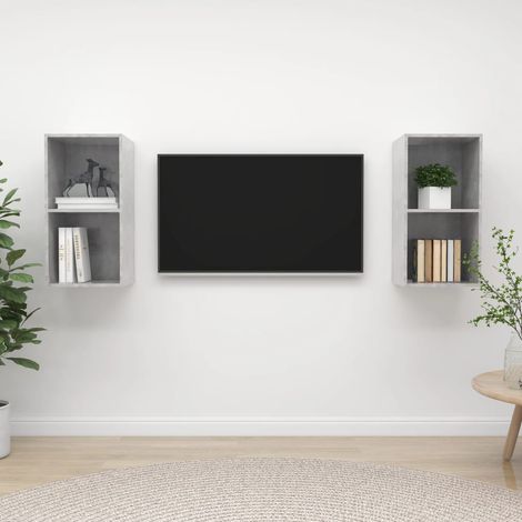 2 pcs Meubles TV muraux, Banc TV, Meuble TV suspendu, Lowboard Gris béton Aggloméré YHJ76206 (1/5)