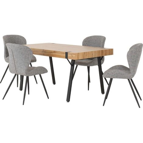 Treviso Light Oak Effect and Black Dining Set with Grey PU Quebec Chairs (1/5)