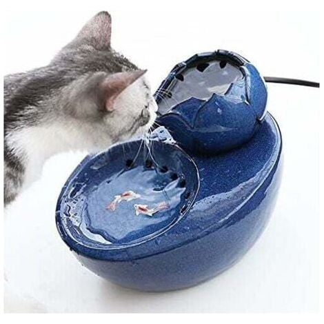 Fontaine d’eau - En céramique - Avec lotus vertical et filtre automatique - Idéale pour chat et animal de compagnie - Bleu,TRIMEC (1/5)