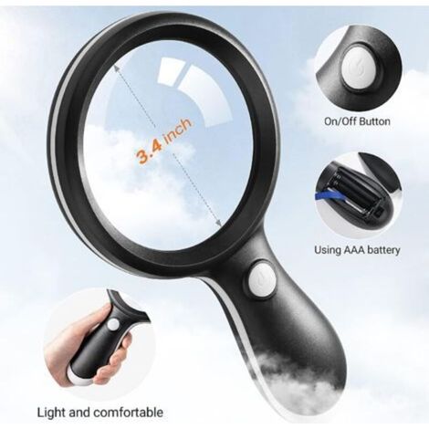 Lente d'ingrandimento illuminata per la lettura, lente 10x con 18 luci LED, grande lente d'ingrandimento luminosa con 3 modalità di illuminazione, ideale per gioiellieri e bambini (1/5)