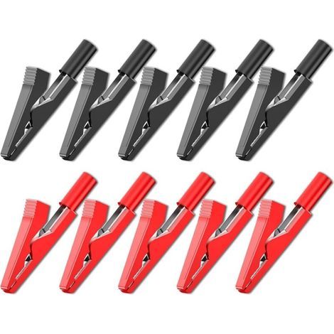 Pinces crocodiles isolées électriques, 10 pièces, pinces crocodiles rouges et noires pour sondes de Test de 2mm, fiches banane de 2mm (1/5)