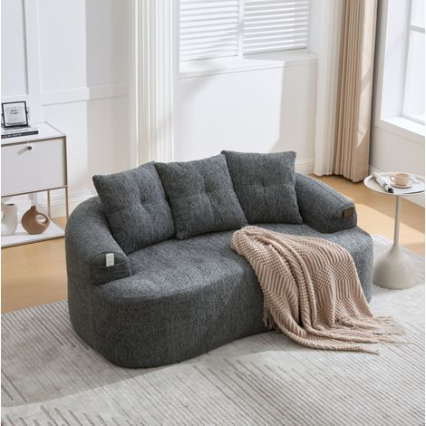 REDOM - Divano a 2 posti 164x92x60 cm, seduta profonda, cuscini spessi, schiuma e molle insacchettate, ciniglia grigia (1/5)