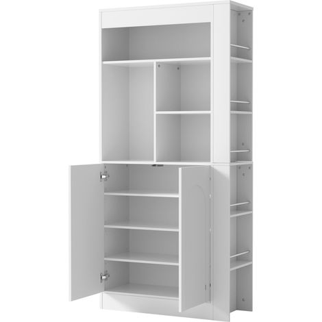 Moderner Mehrzweckschrank weiß 85 x 35 x 180 cm mit offenen Fächern und Doppeltüren (1/5)