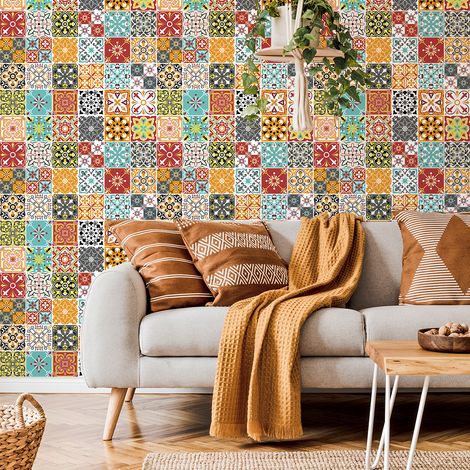 Sticker Mural Carrelage adhésif Cuisine Salle de Bain - 30 STICKERS CARREAUX DE CIMENT LIZIA - 30stickers15x15cm (1/5)