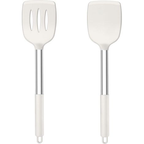 Juego de 2 espátulas de silicona blancas para cocinar, hornear y mezclar en la cocina. (1/5)
