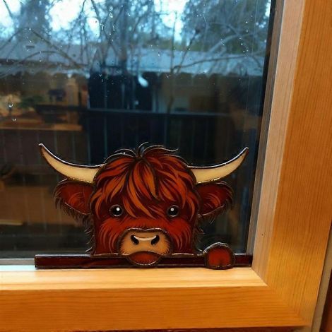 Décoration de fenêtre vache des Highlands, adorable tableau mural vache des Highlands pour la maison ou la cuisine, ornement de ferme rustique et amusant pour les fêtes de Noël (1/2)