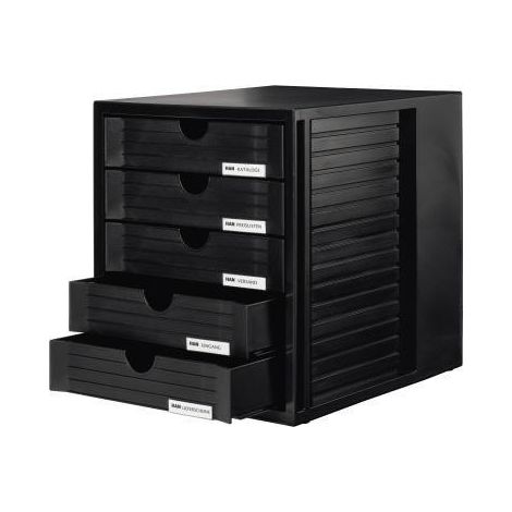 Schubladenbox SYSTEMBOX 5 Schubladen DIN C4 Polystyrol Gehäusefarbe: schwarz Farbe der Schublade: schwarz (1/4)
