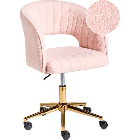 Silla de oficina de bouclé base dorada giratoria ajustable acolchado rosa pastel Katonah (1/5)