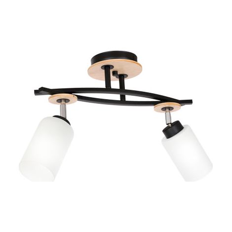 Plafonnier double Tokio noir bois verre 2xE27 Luminex