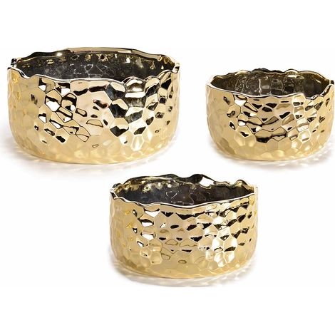 Vasi in ceramica martellata dorata effetto metallo, Grande: Ø 21 cm x 10 H