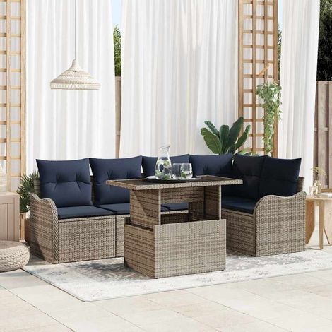 vidaXL Set da pranzo 6 pz Grigio Poly Rattan (1/5)