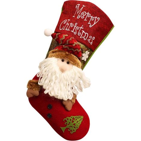 1 Chaussette de Noël, motif Père Noël, sac à bonbons, décoration suspendue, pour sapin et cheminée (1/5)