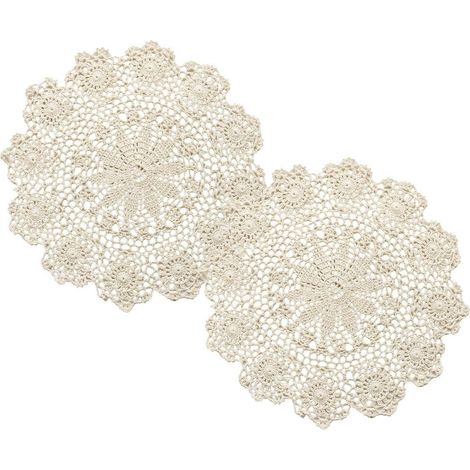 2er Set Tischsets Häkelspitze Baumwolle 35cm Vintage Beige