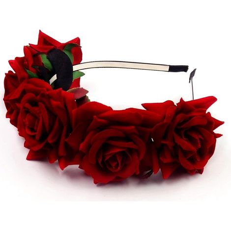 Guirlande florale rose en bandeau pour demoiselle d'honneur ou festival (1/4)
