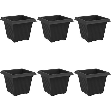 Vaso quadrato per fiori 6 pcs Nero 20 x 20 x 16 cm Plastica vidaXL