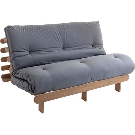 Ensemble matelas futon en coton et structure en bois massif taupe 140x200 Gris (1/5)