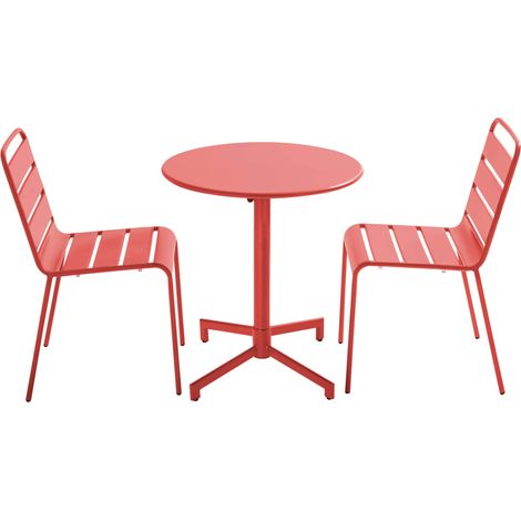 Ensemble table de jardin et 2 chaises en métal rouge - Palavas (1/5)