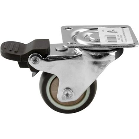 Rueda giratoria goma marrón con base y freno - 40 mm 20 kg, INTHER.