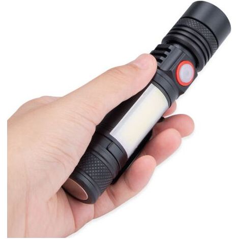 Leistungsstarke, per USB wiederaufladbare LED-Taschenlampe, COB-Lampe im Militärstil, tragbare Zoom-Taschenlampe für Auto, Garage, Werkstatt, Camping, Heimwerkerprojekte (Batterie nicht enthalten) (1/4)