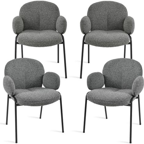 Lot de 4 chaises de salle à manger grises avec accoudoirs, rembourrées, dossier haut, pieds réglables (1/5)
