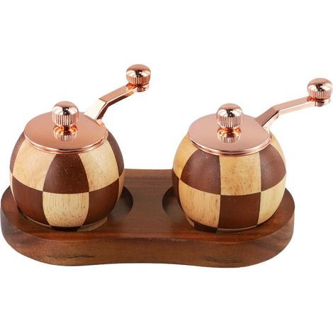 Moulin à poivre en bois manivelle avec finition élégante damier + (1/5)