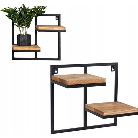 Supporto per fiori sospeso in metallo e legno con lente nera, dimensioni M 38,5x20x35 (1/5)