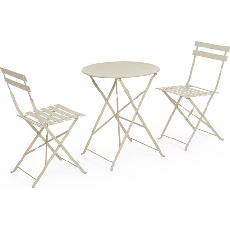 Set Tavolo + 2 Sedie Pieghevoli in Acciaio E-Coating Beige (1/5)
