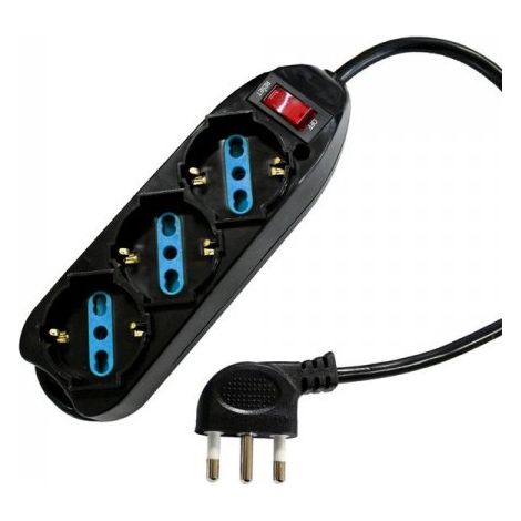 Multipresa Ciabatta Elettrica Con 3 Posti Prese Schuko 10/16A Colore Nero Interruttore Spina 10A Laterale Cavo 1,5M Nero