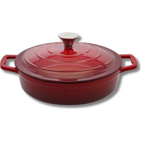 ELO 3082826 casseruola in ghisa smaltata bassa antiaderente con coperchio, rosso ciliegia, adatto al forno, pentola a cottura a induzione, 28 cm, 3L (1/4)