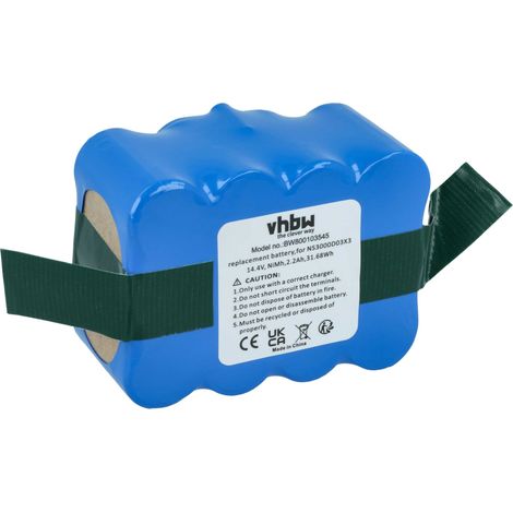 vhbw Batería compatible con Hoover RBC009  RBC011, RBC006, Robo.com2, RBC012, RBC003 011, RBC003 aspiradora azul (2200 mAh, 14,4 V, NiMH) (1/5)