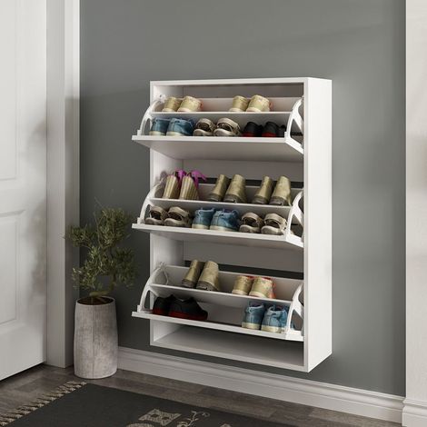 Schuhschrank Irgoli, Schuhregal 6 Ebenen, 18 Paare, 3 Türen, 70x25x109h cm Weiß (1/5)