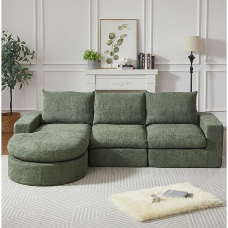 Sofá esquinero modular 250 x 160 x 80 cm en chenilla verde con chaise longue reversible DESVIAE (1/5)