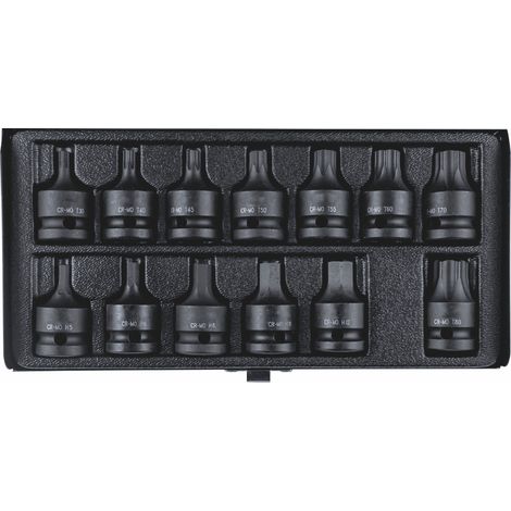 STILKER - Douilles à chocs de 1/2" 6 pans et Torx® - coffret de 13pcs  - 67406 - Ce produit de marque STILKER est neuf.