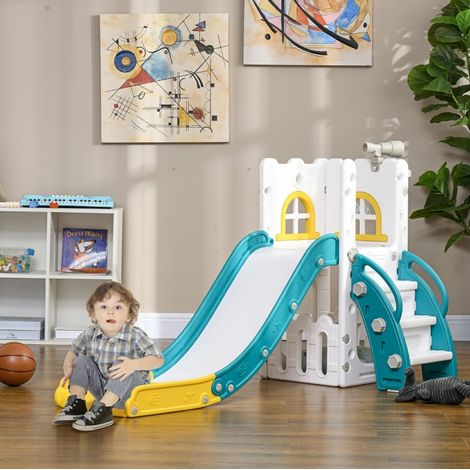 Scivolo 70x177x92 cm - Scivolo 4 in 1 in Plastica Gialla con Canestro da Basket (1/5)