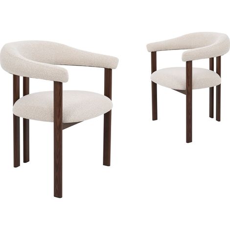 Lot de 2 chaises en tissu texturé écru pieds en métal marron
