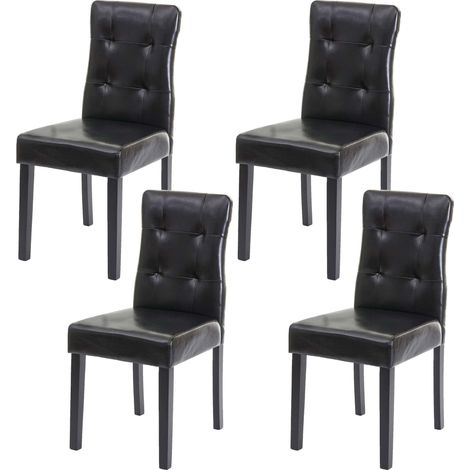Juego de 4 sillas de comedor HHG-984, silla de comedor, certificado MVG, piel sintética negra, patas oscuras