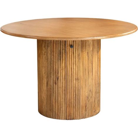 YONA Tisch – Rund Durchmesser 120 cm – Massivholz aus lackiertem Mangoholz – Mit integriertem Stauraum – Rustikaler Stil