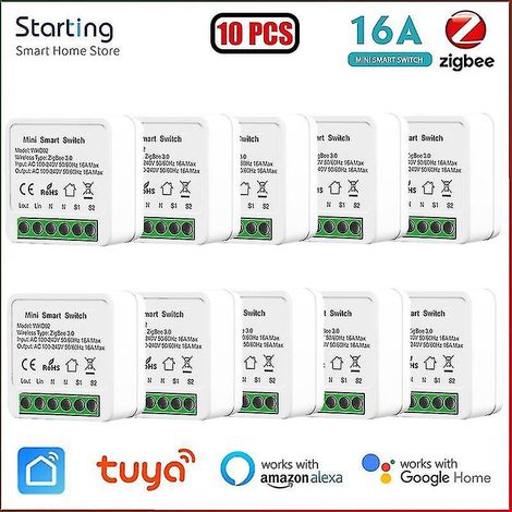 Packung mit 10 Mini-Smart-Zigbee-3.0-Yandex-Alice-Tuya-Schaltern für DIY-Beleuchtung und vernetztes Zuhause.