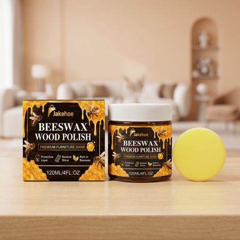 Bienenwachs-Holzpoliermittel für den täglichen Gebrauch im Haushalt, zum Polieren, Reinigen und Aufarbeiten von Holzmöbeloberflächen – Poliermittel 120 ml1, Schwamm1 -- DE (1/5)